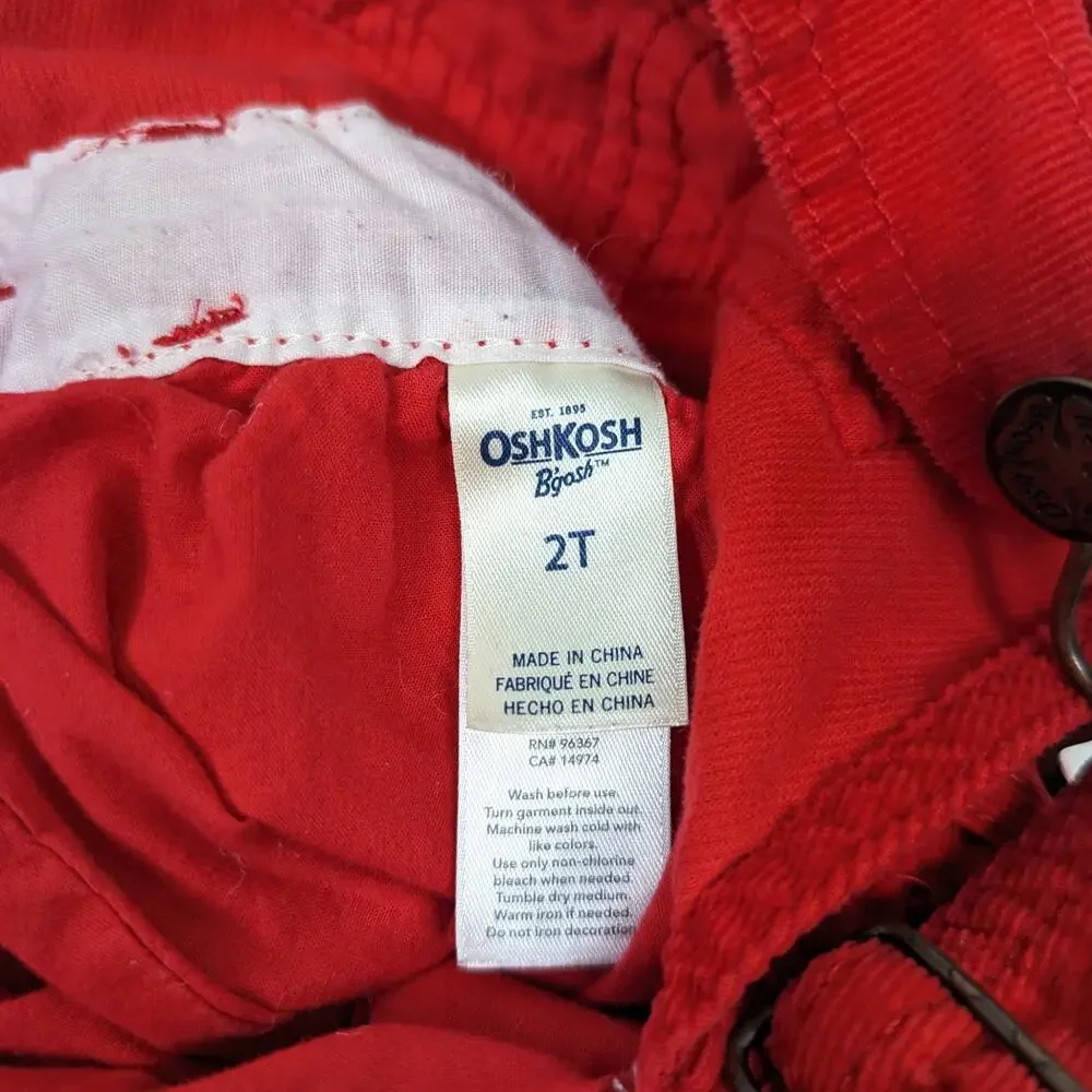 Oshkosh Bgosh Skirtall Girls Size 2T Red Corduroy Flower Tulle Overalls Dress